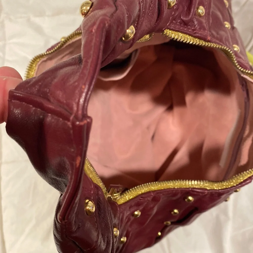 GOLDENBLEU burgundy leather purse 👛 semi circular bag with gold tone stud over